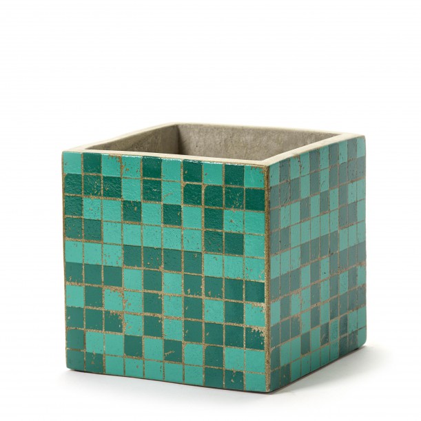  Pot  B ton Cubique Mosa que Verte 15 x 15 x 15 cm Serax 