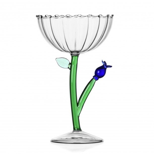 Champagne Glass Blue Flower